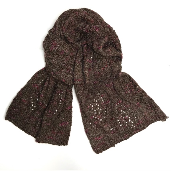Coldwater Creek Accessories - Coldwater Creek Brown & Pink Wool Blend Knitted Scarf